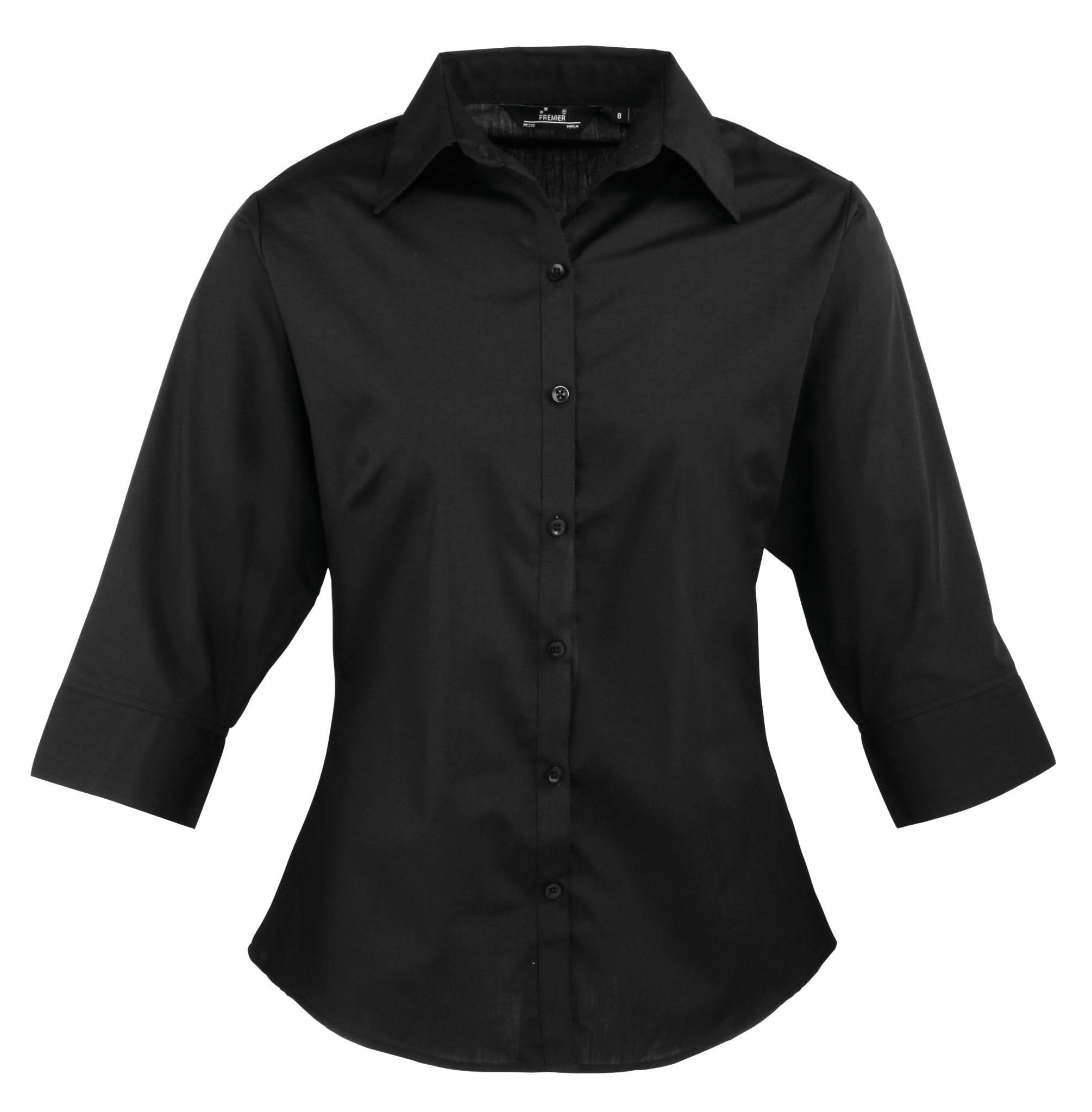 PR305: Ladies 3/4 Sleeve Poplin Shirt Womens Long Sleeve Shirts Premier Black 6