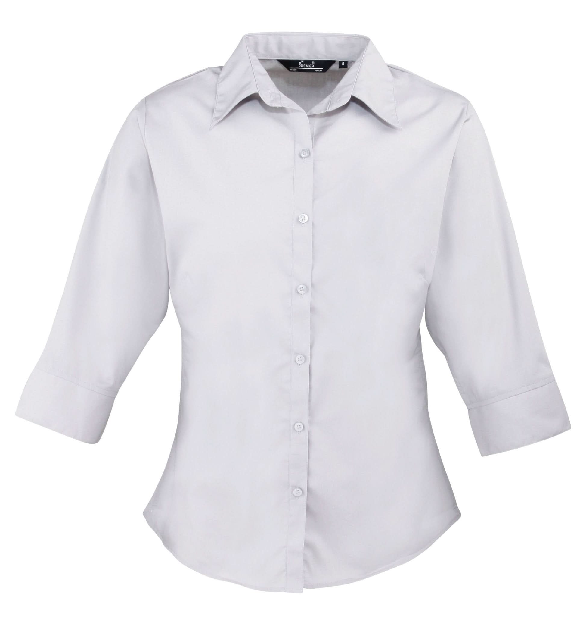 PR305: Ladies 3/4 Sleeve Poplin Shirt Womens Long Sleeve Shirts Premier Silver 6