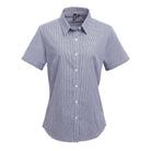 PR321: Ladies Microcheck Shirt Womens Short Sleeve Shirts Premier Navy/White XS
