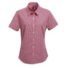 PR321: Ladies Microcheck Shirt Womens Short Sleeve Shirts Premier Red/White XS