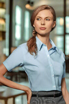 PR336: Ladies Short Sleeve Oxford Shirt Womens Short Sleeve Shirts Premier Light Blue 8