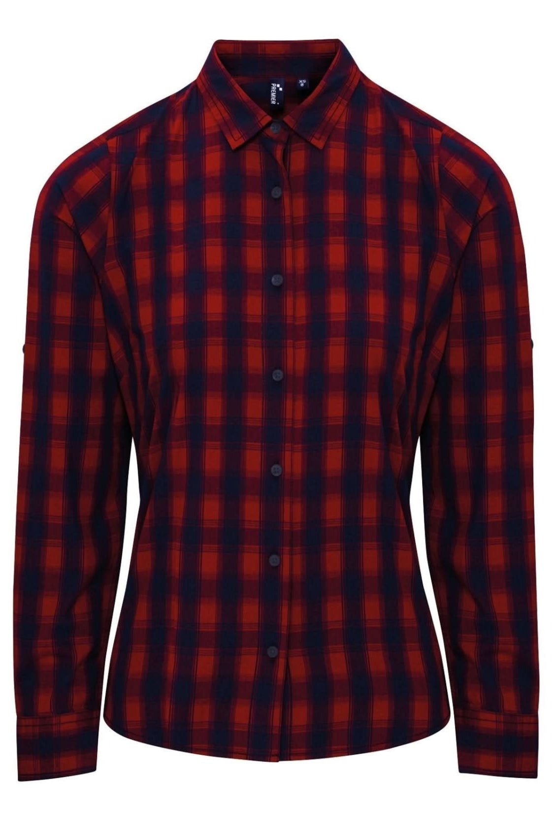PR350: Mulligan Womans Check Shirt Womens Long Sleeve Shirts Premier Red/Navy XS