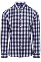 PR350: Mulligan Womans Check Shirt Womens Long Sleeve Shirts Premier White/Navy XS