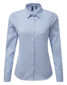PR352: Ladies Maxton Check Shirt Womens Long Sleeve Shirts Premier Light Blue/White XS