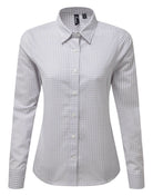 PR352: Ladies Maxton Check Shirt Womens Long Sleeve Shirts Premier Silver/White XS