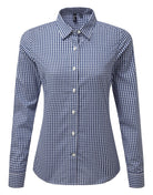 PR352: Ladies Maxton Check Shirt Womens Long Sleeve Shirts Premier Navy/White XS
