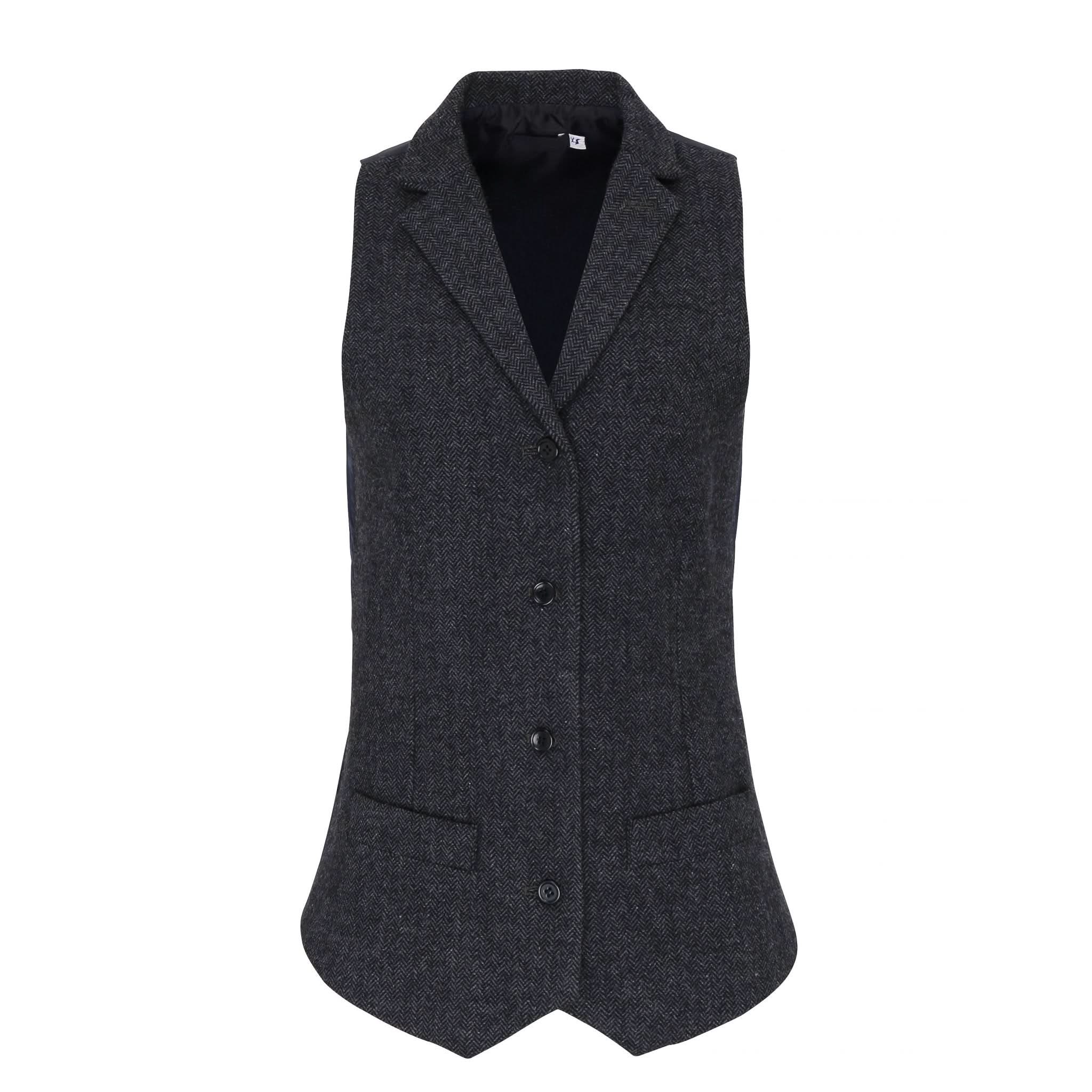 PR626: Ladies Herringbone Waistcoat Ladies Hospitality Waistcoats Premier Charcoal XS