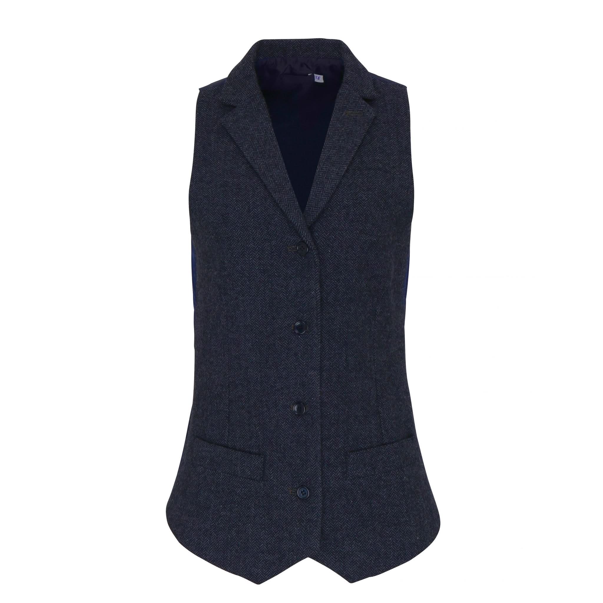PR626: Ladies Herringbone Waistcoat Ladies Hospitality Waistcoats Premier Navy XS