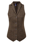 PR626: Ladies Herringbone Waistcoat Ladies Hospitality Waistcoats Premier Brown Check XS