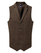 PR652: Mens Herringbone Waistcoat Mens Hospitality Waistcoats Premier Brown Check XS