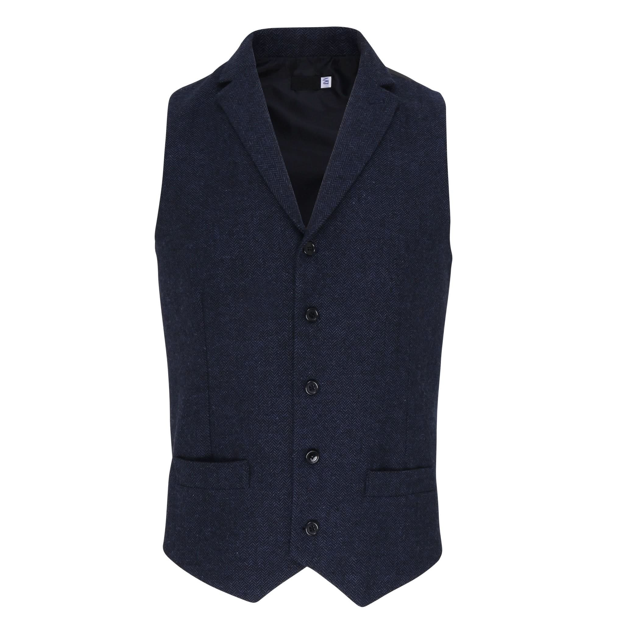 PR652: Mens Herringbone Waistcoat Mens Hospitality Waistcoats Premier Navy XS