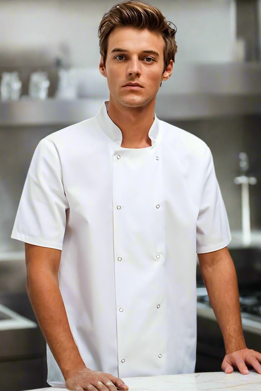 PR664: Studded Front Chefs Jacket (Short Sleeve) Chefs Jacket Premier