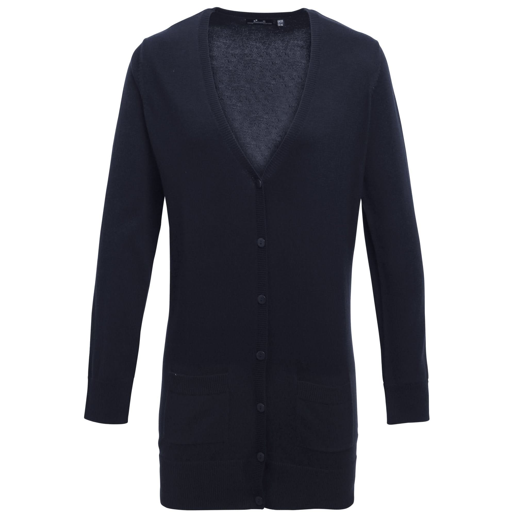 PR698: Ladies Longline Knitted Cardigan Womens Knitwear Premier Navy 8