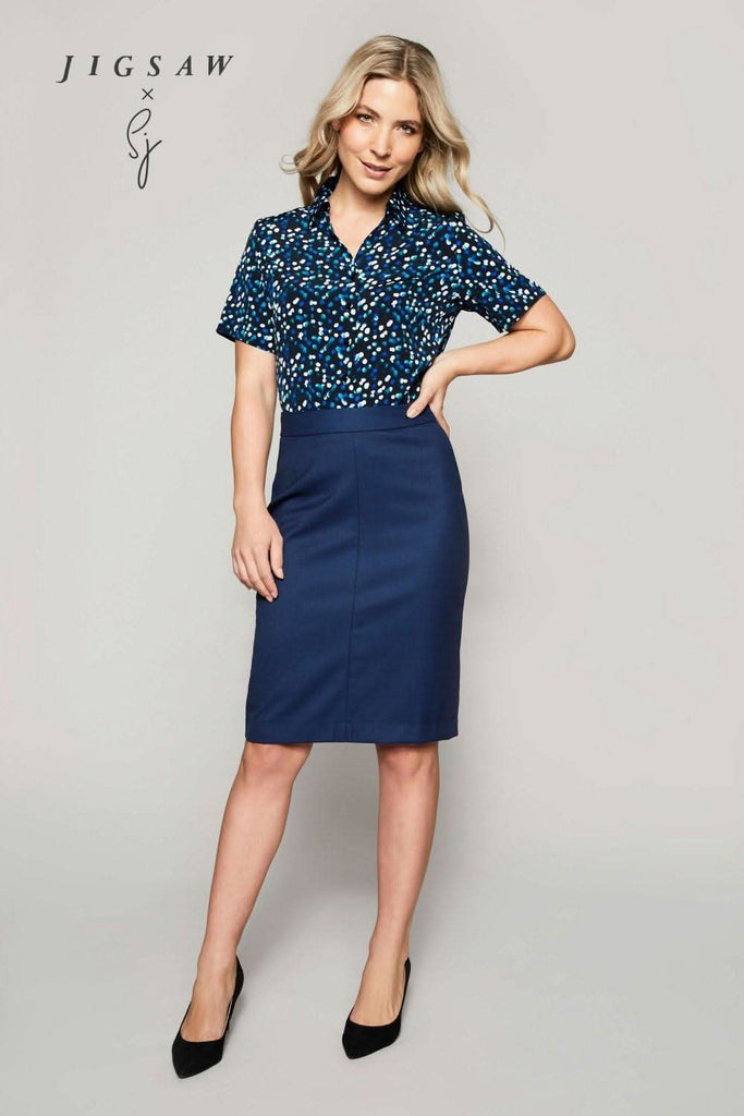 SJ043 - Open Collar Blouse - Ink Drop - The Staff Uniform Company